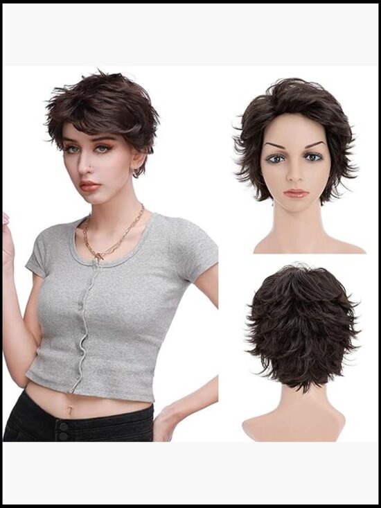Short Wavy Curly Pixie Cut Wig Heat Resistant Synthetic Hair Daily Wear main image 5